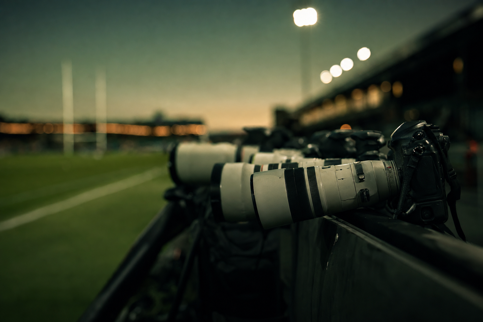 Press photographers' lenses at the touchline
